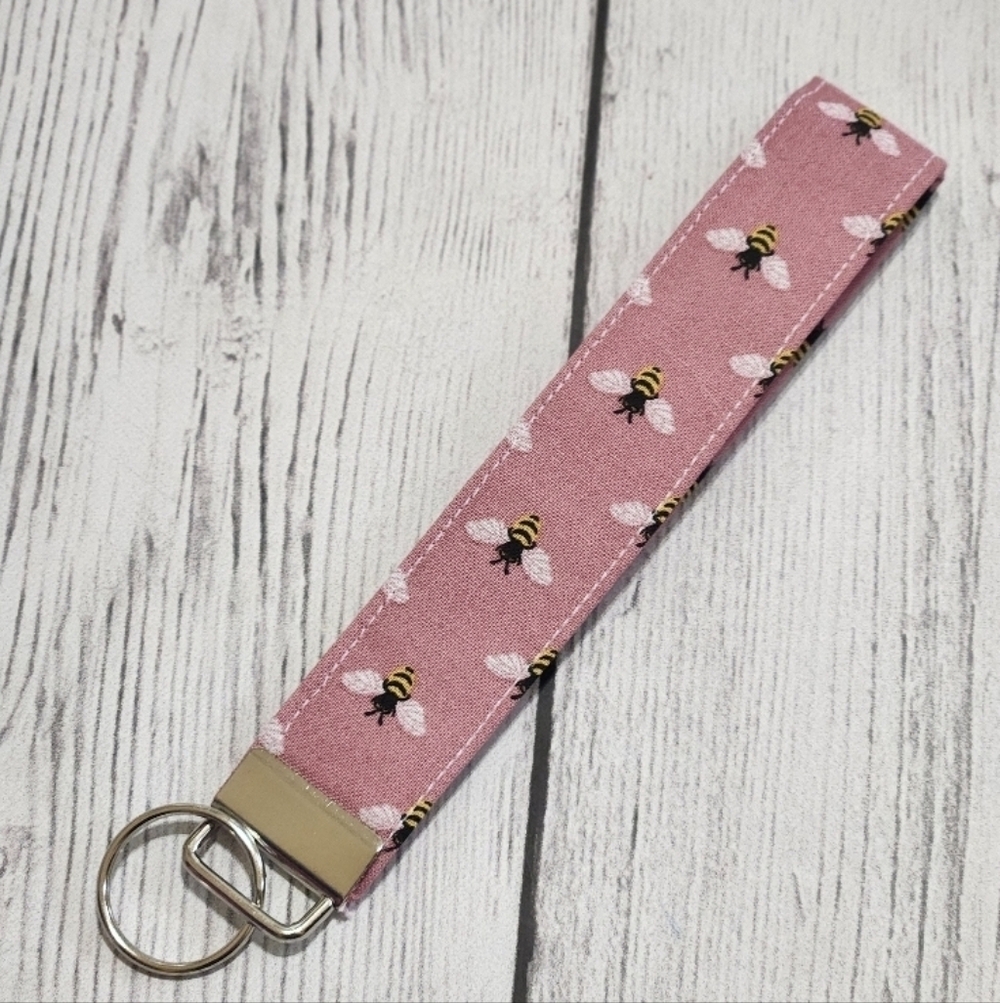 Pink Bumble Bee Keychain Wristlet